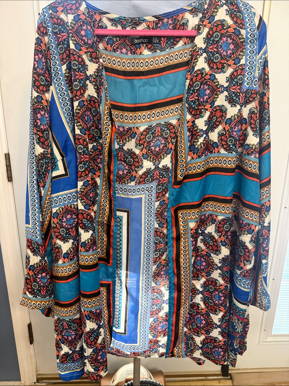 boohoo Teal & Cream Printed Open-Front Jacket